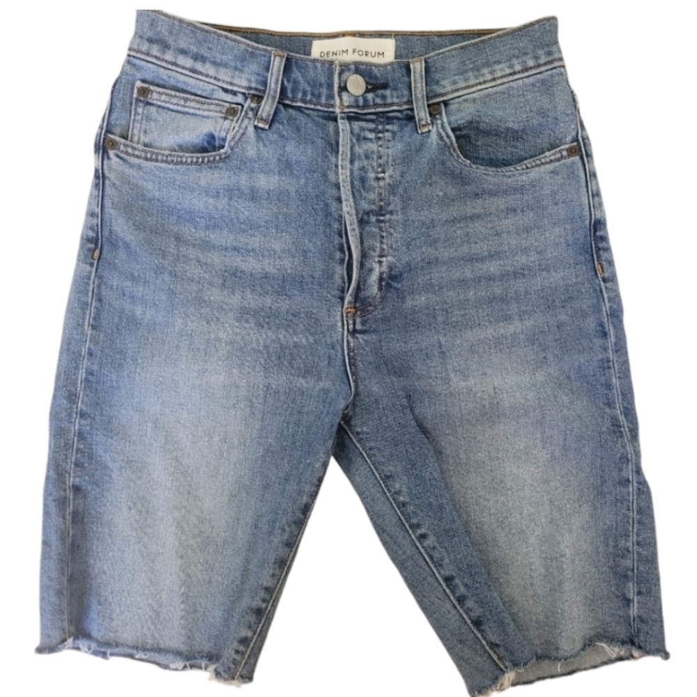 Aritzia Denim Forum The Yoko Bermuda Raw Edge High Waist Denim Shorts, Sz 27